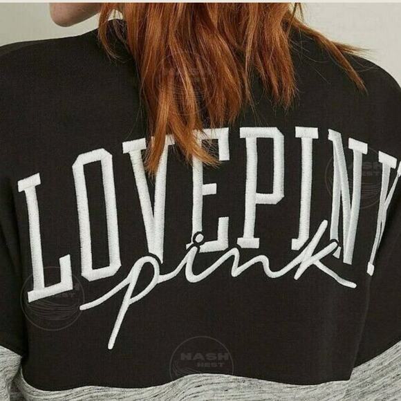 VICTORIA'S SECRET PINK XL Oversized Varsity Crew Pullover | Black Sweatshirt Top - Picture 2 of 9